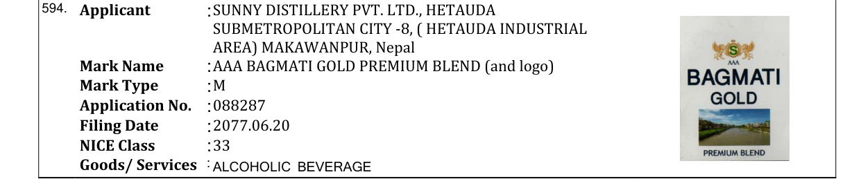 Original bulletin entry for AAA BAGMATI GOLD PREMIUM BLEND (and logo)