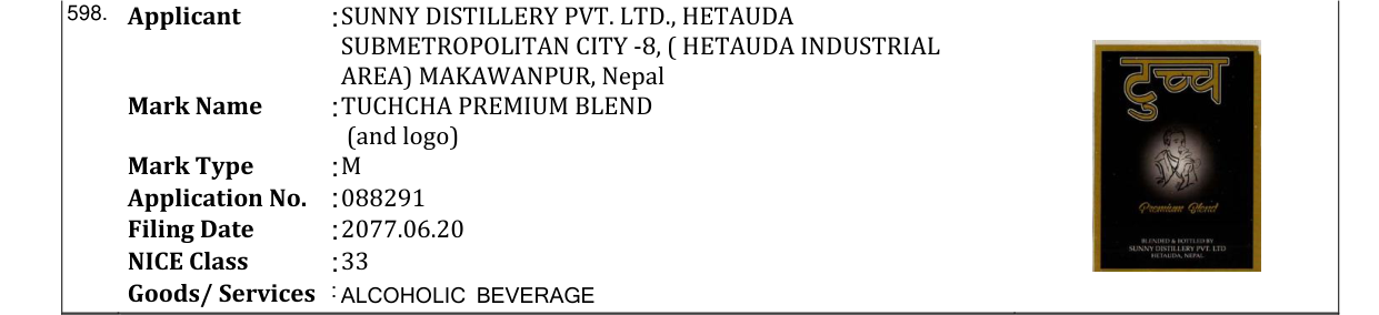 Original bulletin entry for TUCHCHA PREMIUM BLEND (and logo)