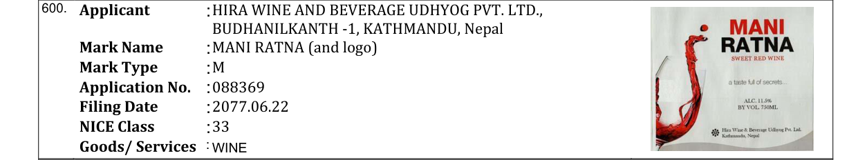 Original bulletin entry for MANI RATNA (and logo)