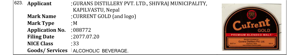 Original bulletin entry for CURRENT GOLD (and logo)