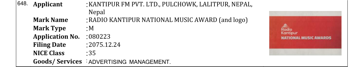 Original bulletin entry for RADIO KANTIPUR NATIONAL MUSIC AWARD (and logo)