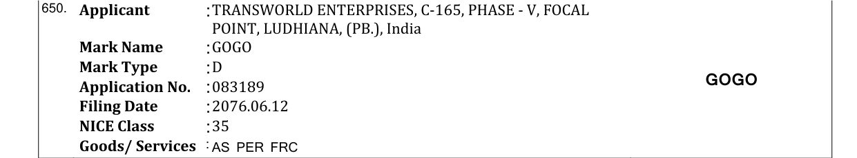 Original bulletin entry for GOGO