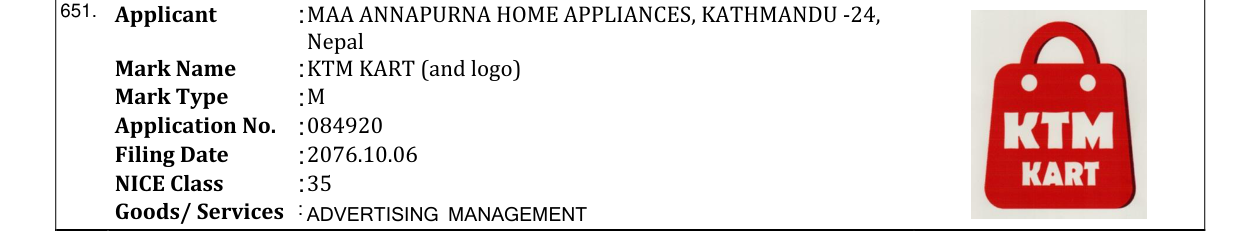 Original bulletin entry for KTM KART (and logo)