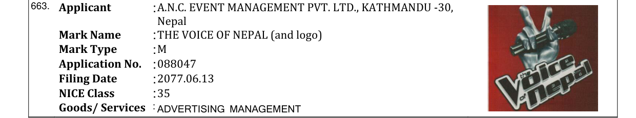 Original bulletin entry for THE VOICE OF NEPAL (and logo)
