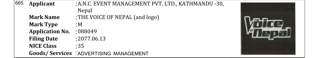 Original bulletin entry for THE VOICE OF NEPAL (and logo)