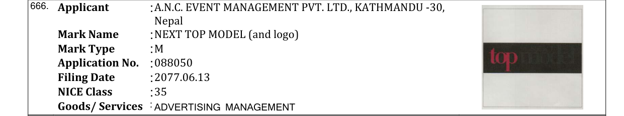 Original bulletin entry for NEXT TOP MODEL (and logo)