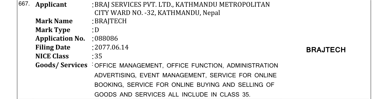 Original bulletin entry for BRAJTECH