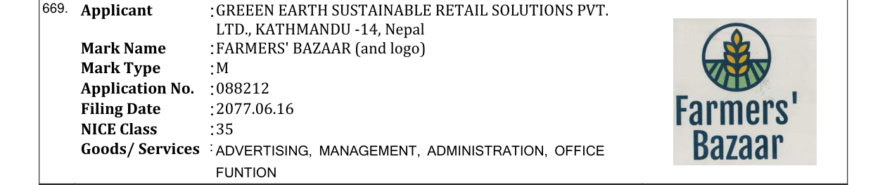 Original bulletin entry for FARMERS' BAZAAR (and logo)