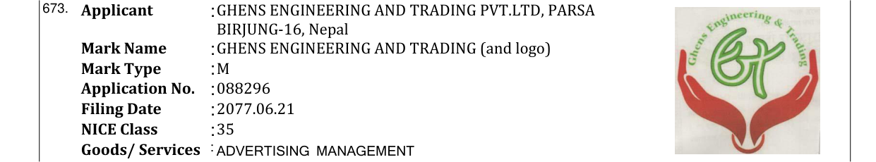 Original bulletin entry for GHENS ENGINEERING AND TRADING (and logo)