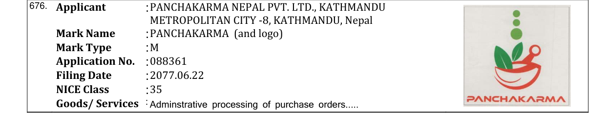 Original bulletin entry for PANCHAKARMA (and logo)