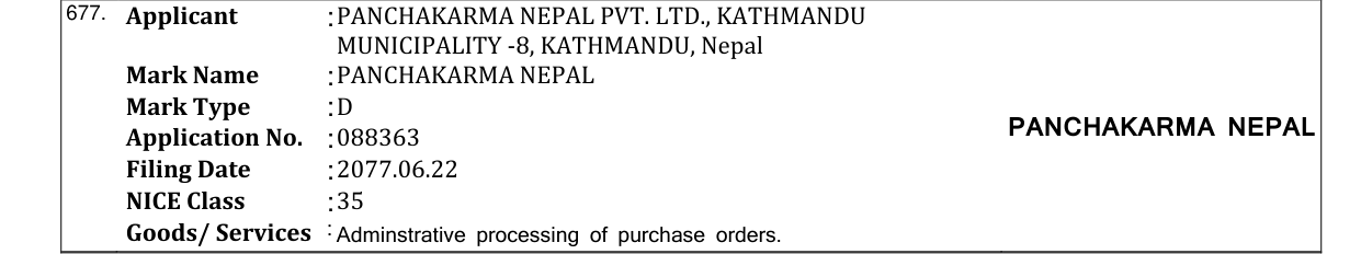 Original bulletin entry for PANCHAKARMA NEPAL