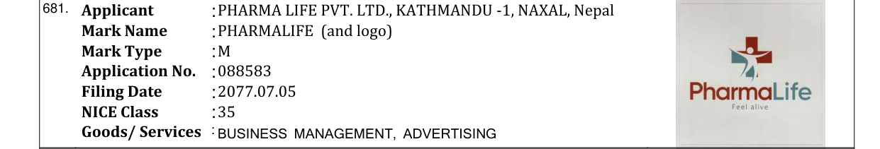 Original bulletin entry for PHARMALIFE (and logo)
