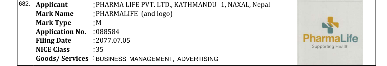 Original bulletin entry for PHARMALIFE (and logo)