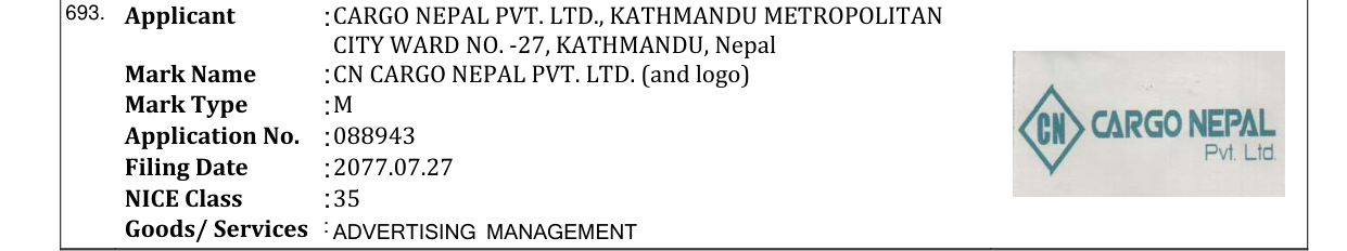 Original bulletin entry for CN CARGO NEPAL PVT. LTD. (and logo)