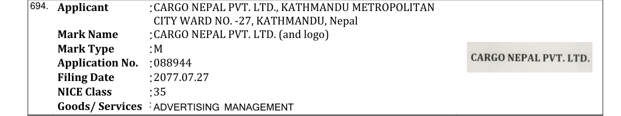 Original bulletin entry for CARGO NEPAL PVT. LTD. (and logo)