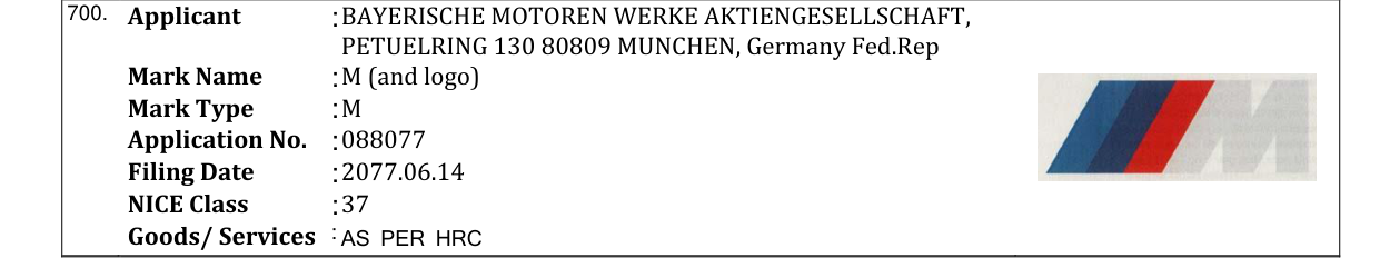 Original bulletin entry for M (and logo)