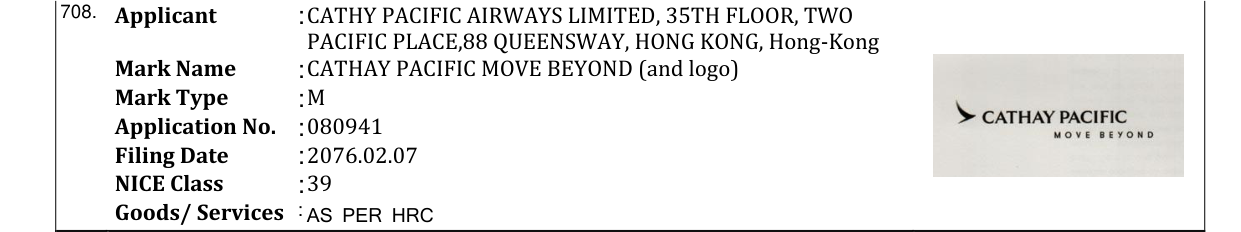 Original bulletin entry for CATHAY PACIFIC MOVE BEYOND (and logo)