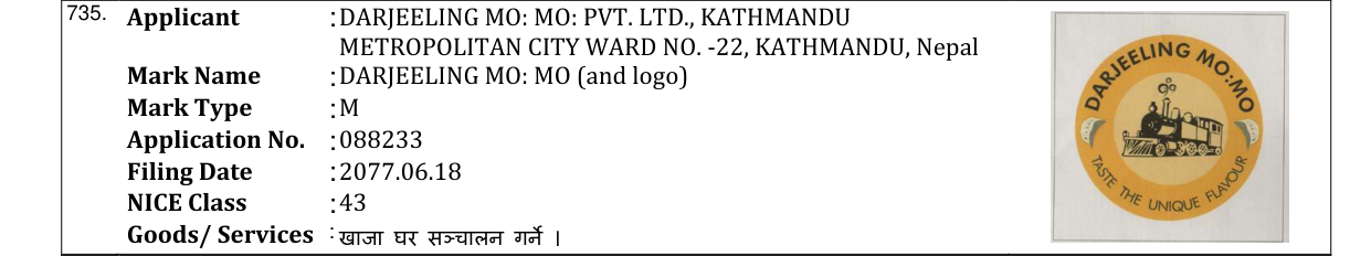 Original bulletin entry for DARJEELING MO: MO (and logo)