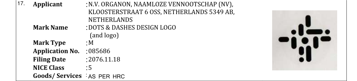 Original bulletin entry for DOTS & DASHES DESIGN LOGO (and logo)