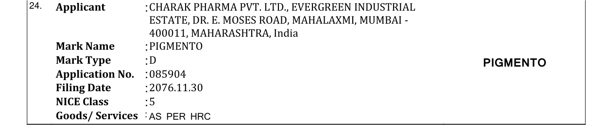 Original bulletin entry for PIGMENTO