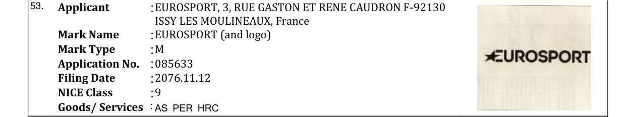 Original bulletin entry for EUROSPORT (and logo)