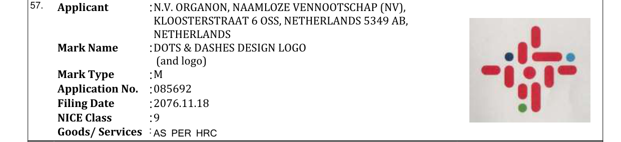 Original bulletin entry for DOTS & DASHES DESIGN LOGO (and logo)