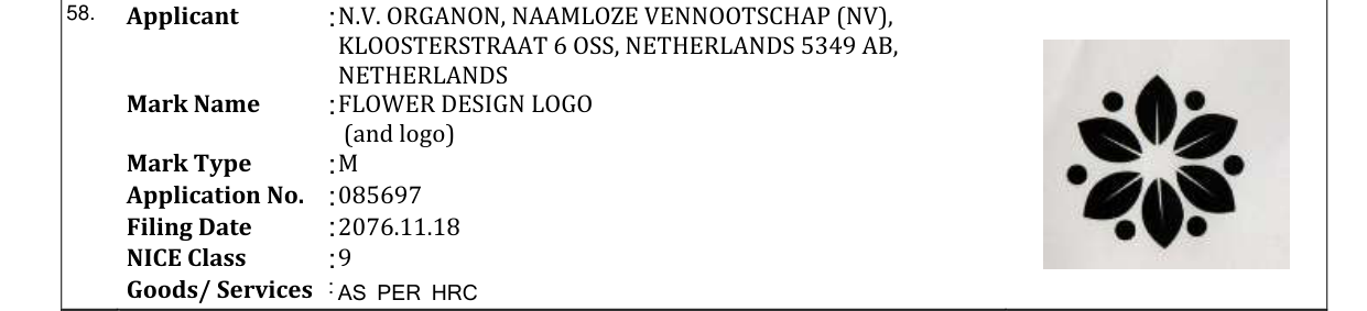 Original bulletin entry for FLOWER DESIGN LOGO (and logo)