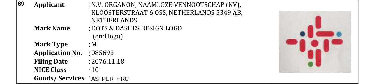 Original bulletin entry for DOTS & DASHES DESIGN LOGO (and logo)
