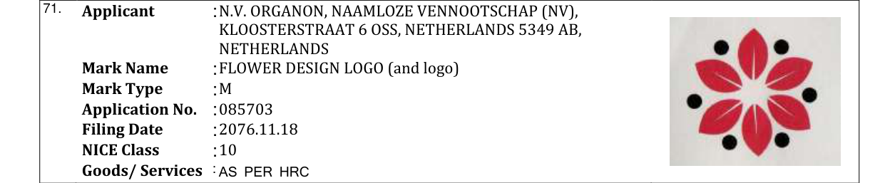 Original bulletin entry for FLOWER DESIGN LOGO (and logo)