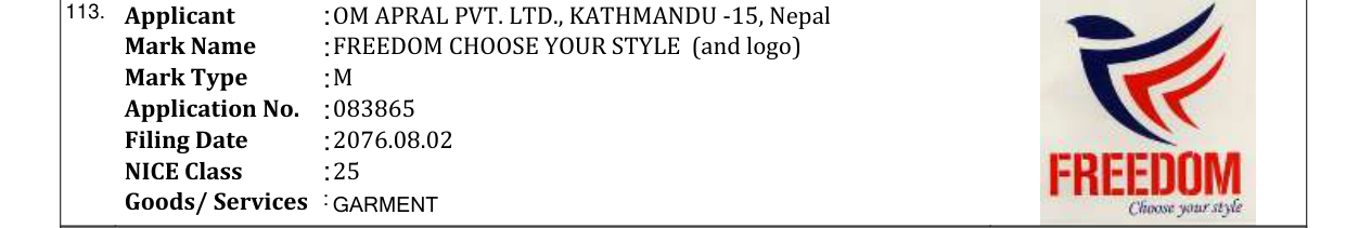 Original bulletin entry for FREEDOM CHOOSE YOUR STYLE (and logo)
