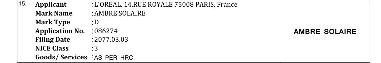 Original bulletin entry for AMBRE SOLAIRE