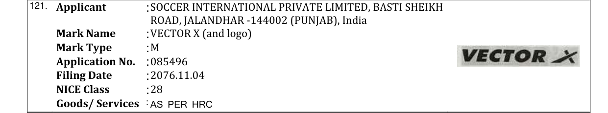 Original bulletin entry for VECTOR X (and logo)