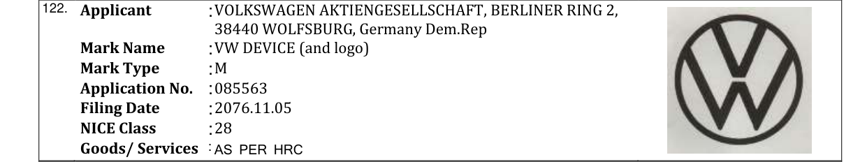 Original bulletin entry for VW DEVICE (and logo)