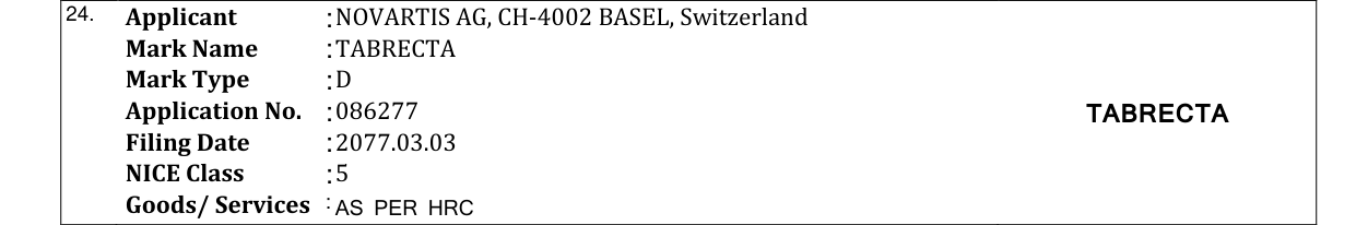 Original bulletin entry for TABRECTA