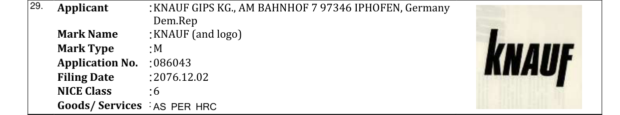 Original bulletin entry for KNAUF (and logo)
