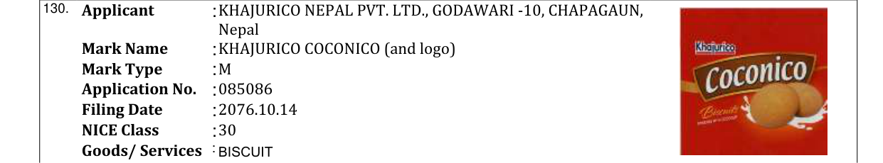 Original bulletin entry for KHAJURICO COCONICO (and logo)