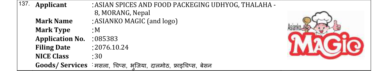 Original bulletin entry for ASIANKO MAGIC (and logo)
