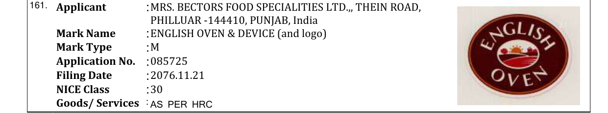 Original bulletin entry for ENGLISH OVEN & DEVICE (and logo)