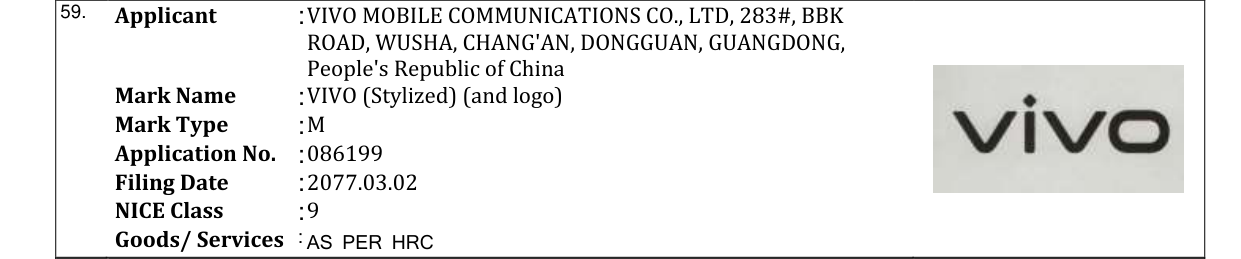 Original bulletin entry for VIVO (Stylized) (and logo)