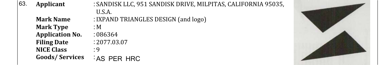 Original bulletin entry for IXPAND TRIANGLES DESIGN (and logo)