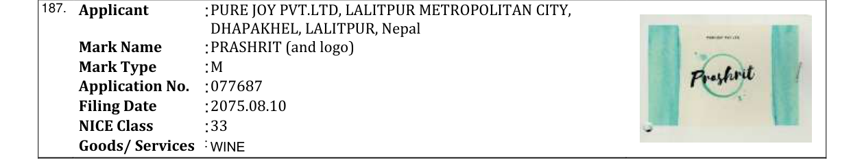 Original bulletin entry for PRASHRIT (and logo)