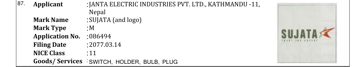 Original bulletin entry for SUJATA (and logo)