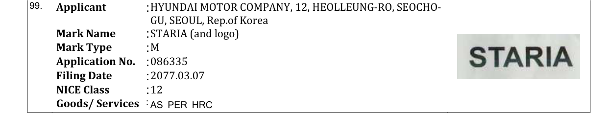 Original bulletin entry for STARIA (and logo)