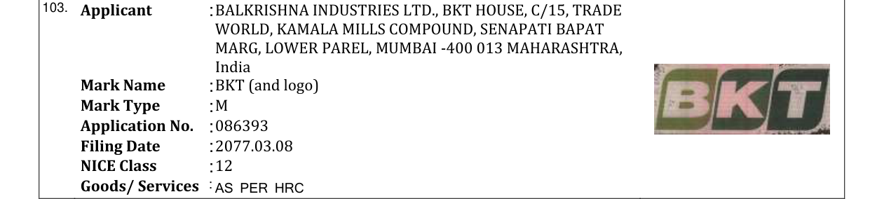 Original bulletin entry for BKT (and logo)