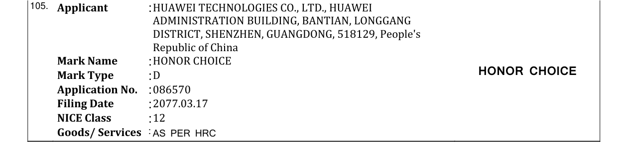 Original bulletin entry for HONOR CHOICE