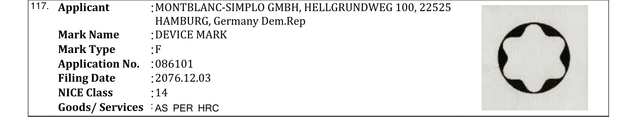 Original bulletin entry for DEVICE MARK