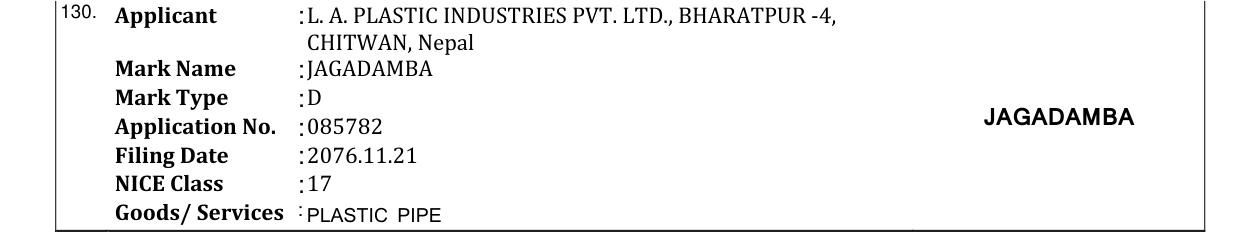 Original bulletin entry for JAGADAMBA