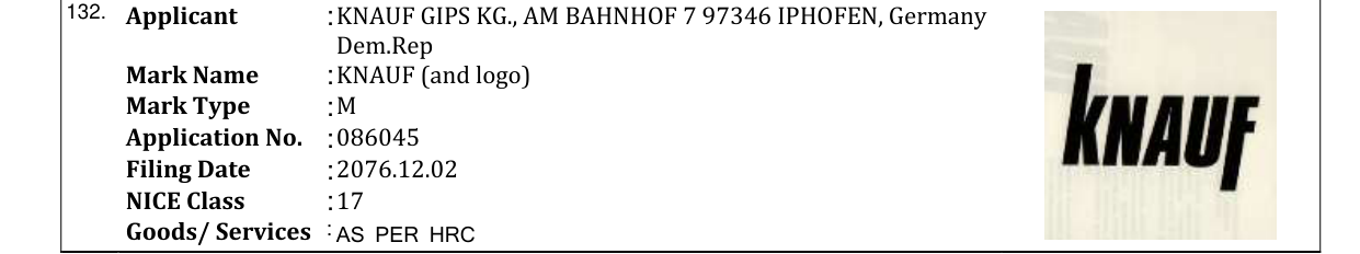Original bulletin entry for KNAUF (and logo)