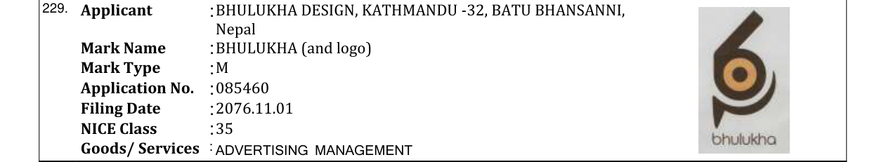 Original bulletin entry for BHULUKHA (and logo)