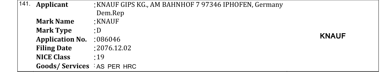 Original bulletin entry for KNAUF